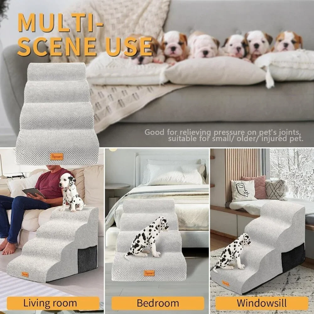 High Density Foam Dog Steps 4 Tiers,Extra Wide Deep Pet Steps